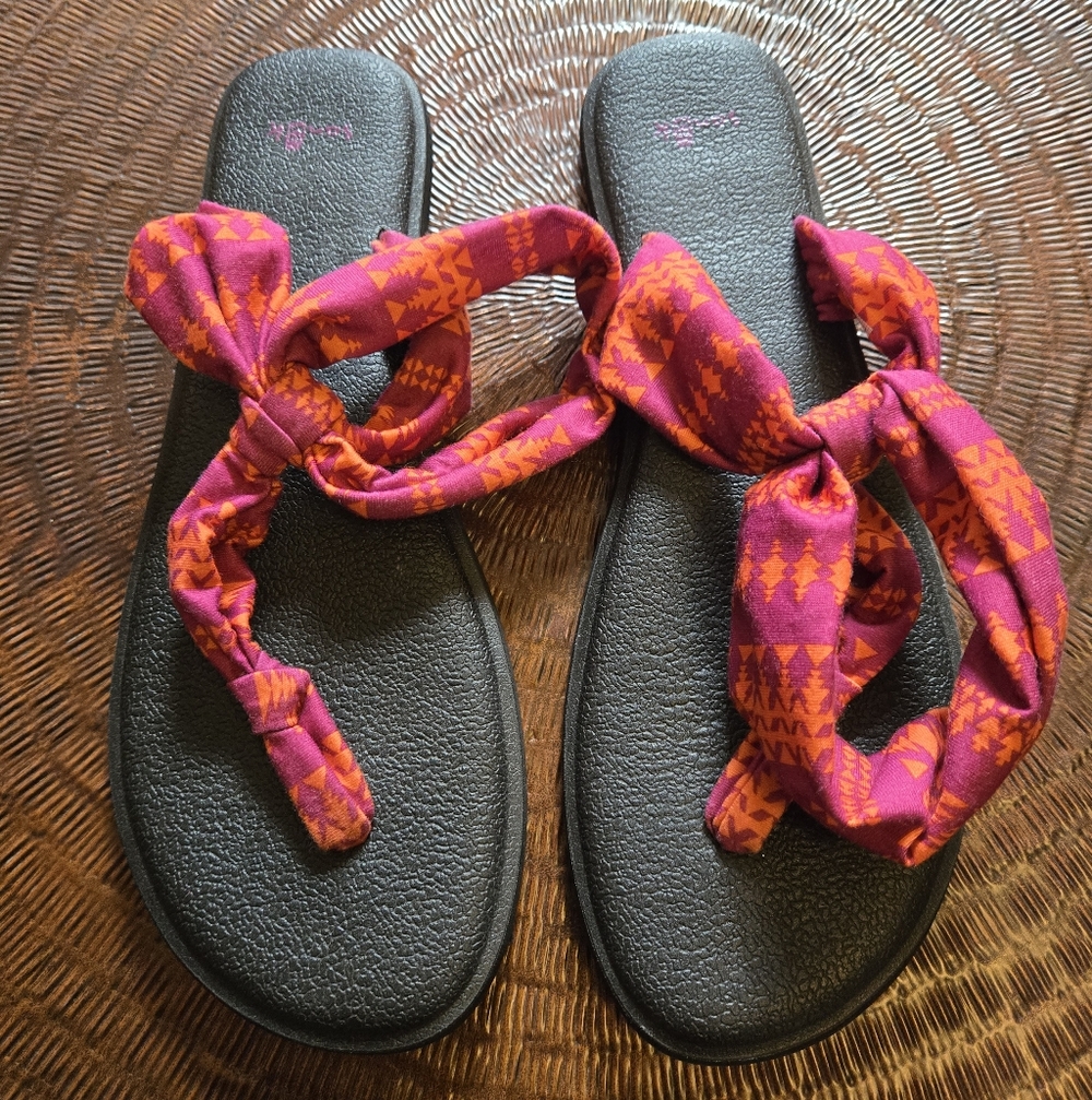 Colorful Sanuk Sandals with Pink and Orange Straps - Picture 3 of 5